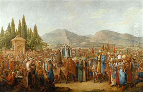 The Arrival Of The Mahmal At An Oasis En Route To Mecca Oil Painting by Georg Emanuel Opitz