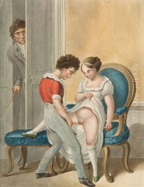 Espejo Y The Tutor Par De Acuarelas Oil Painting by Georg Emanuel Opitz