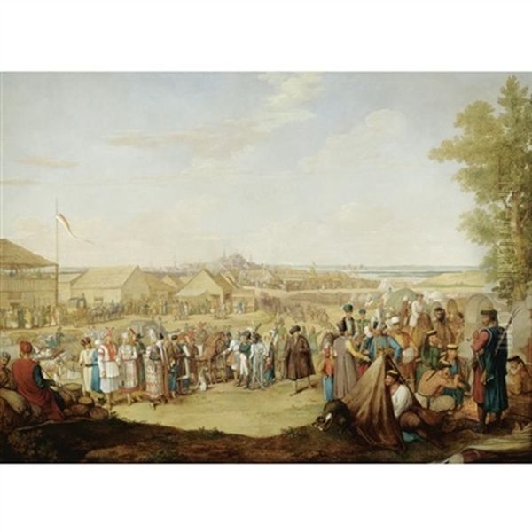 The Visit Of Emperor Nicholas I To The Market Atnizhny Novgorodin Oil Painting by Georg Emanuel Opitz