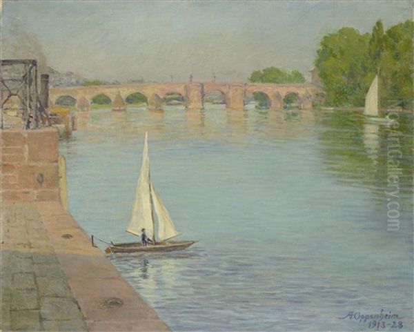 Alte Brucke Mit Segelbooten (frankfurt) by Alfred Nathaniel Oppenheim