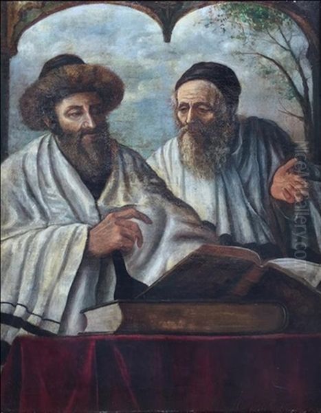 Two Orthodox Scholars Studing The Gmara Oil Painting by Moritz Daniel Oppenheim