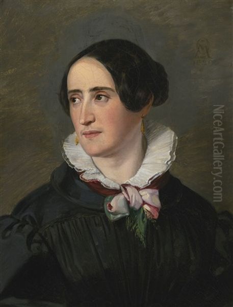 Portrait Of Adelheid Cleve Oppenheim (1800-1836), Wife Of The Artist Oil Painting by Moritz Daniel Oppenheim