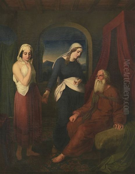 Sarah Leads Hagar To Abraham Oil Painting by Moritz Daniel Oppenheim