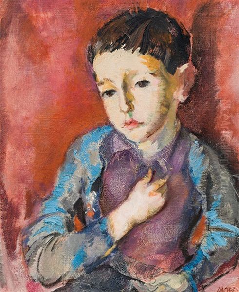 Portrait Of A Boy Oil Painting by Max (Mopp) Oppenheimer