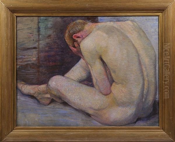 Seated Male Nude Oil Painting by Max (Mopp) Oppenheimer