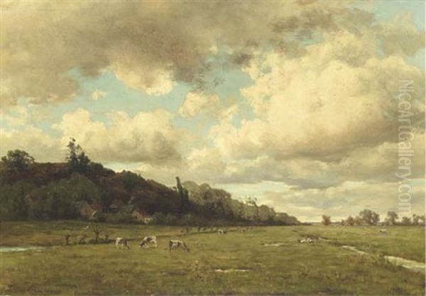 Cattle Grazing In An Extensive Landscape Oil Painting by Willem Johannes Oppenoorth