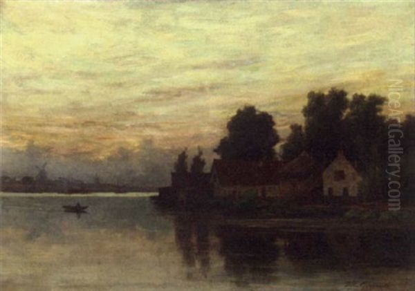 Soir D'ete Sur La Riviere Oil Painting by Willem Johannes Oppenoorth