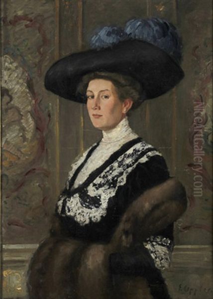 Dame Der Vornehmen Gesellschaft Mit Hut Oil Painting by Ernst Oppler