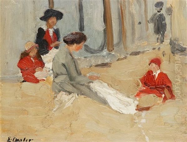 Frauen Und Kinder Am Strand Von Dieppe Oil Painting by Ernst Oppler