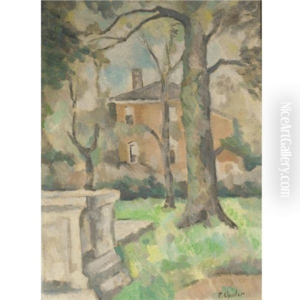 View Of A House Through A Wooded Garden (+ 2 Etchings; 3 Works) Oil Painting by Ernst Oppler