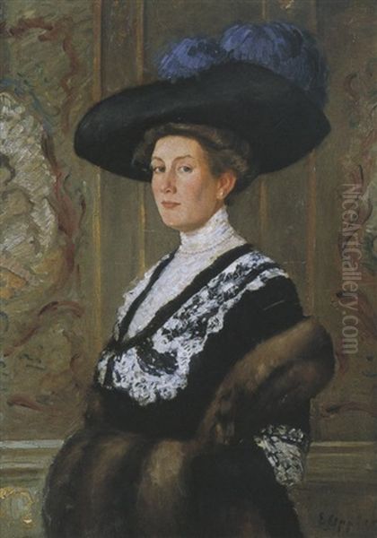 Portrait Einer Dame Mit Hut Oil Painting by Ernst Oppler