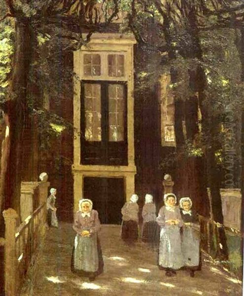 Dutch Street Scene With Figures Oil Painting by Ernst Oppler