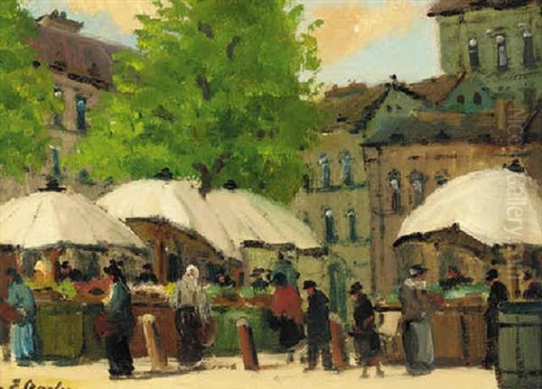 A Market In A Continental Square Oil Painting by Ernst Oppler