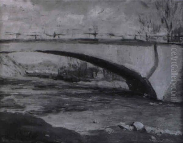 Flusbrucke Im Vorfruhling Oil Painting by Ernst Oppler