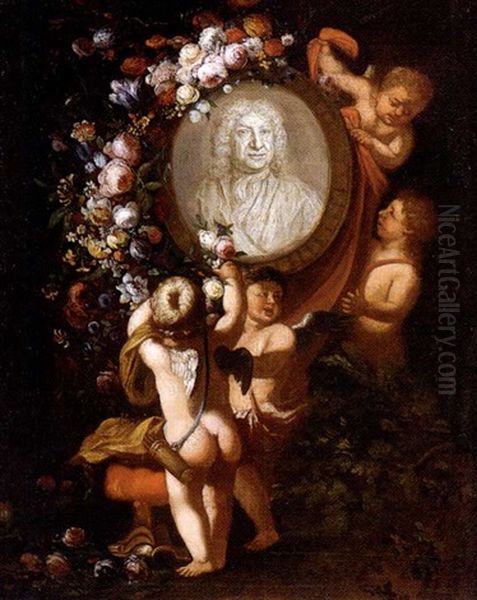 Putti Decouvrant Un Buste Oil Painting by Kaspard Jacob Opstal the Elder