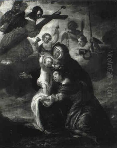 The Infant Christ With The Madonna And St. Elizabeth With Angels Oil Painting by Kaspard Jacob Opstal the Elder