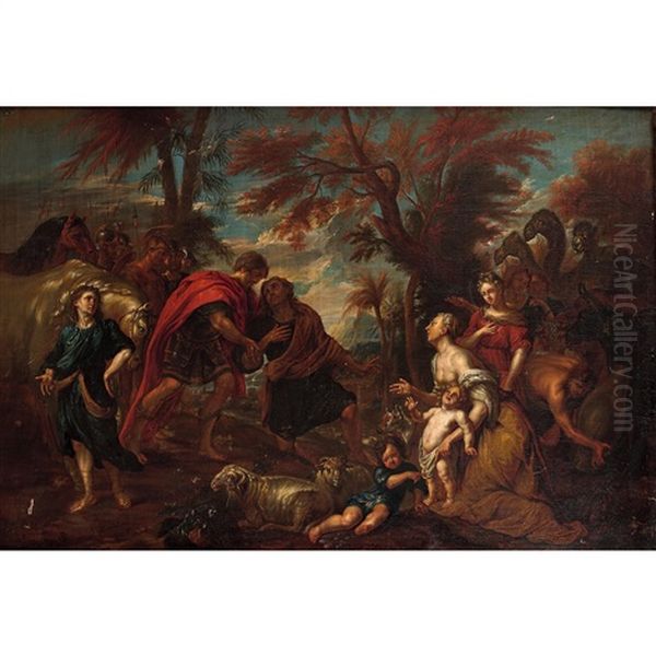 La Rencontre De Jacob Et Esau Oil Painting by Kaspar Jacob Opstal the Younger