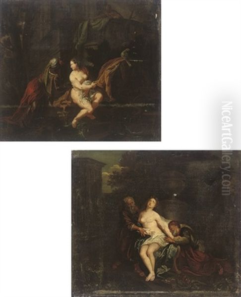 David And Bathsheba (+ Susannah And The Elders; Pair) Oil Painting by Kaspar Jacob Opstal the Younger