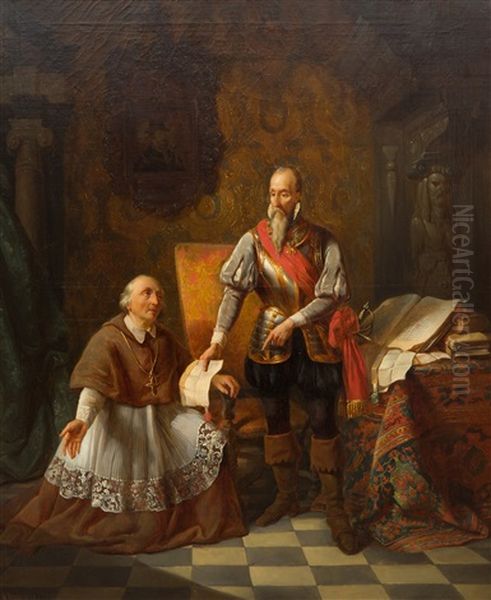 De Hertog Van Alva Neemt Een Smeekbede In Ontvangst' / An Historical Scene Depicting The Duke Of Alva Oil Painting by Simon Opzoomer