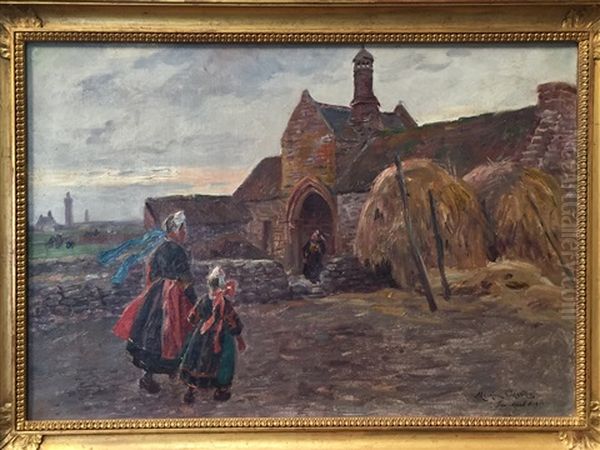 L'arrivee A L'eglise, Bretagne Oil Painting by Maurice Henri Orange