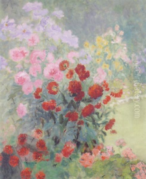 Summer Flowers In A Garden Oil Painting by Marthe Orant