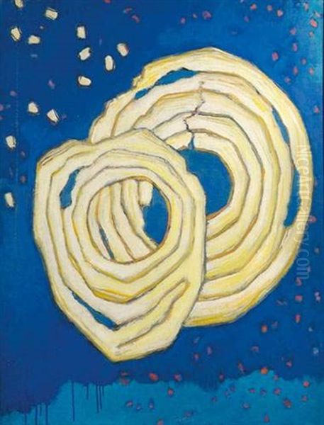 Informel - Cercles Sur Fond Bleu Oil Painting by Orazio Orazi