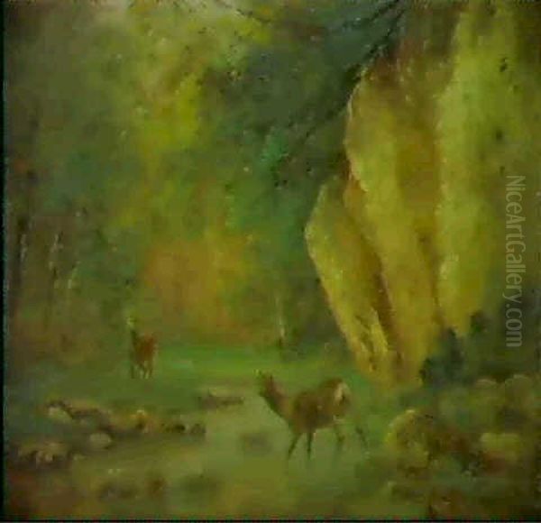 Biche Et Cerf Oil Painting by Marcel Ordinaire