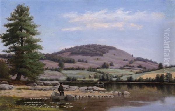 Fishing On Fairlee Pond, Vermont Oil Painting by Alfred T. Ordway