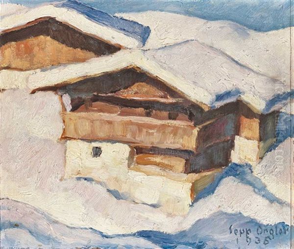 Wintersonne. Heustadl In Winterlicher Landschaft Oil Painting by Sepp Orgler