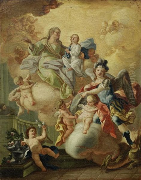 The Virgin With Saint Anne And The Archangel Michael Oil Painting by Giacinto Oriani