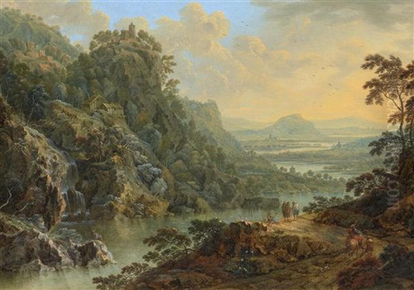 Flusslandschaft Im Gebirge Oil Painting by Josef Orient