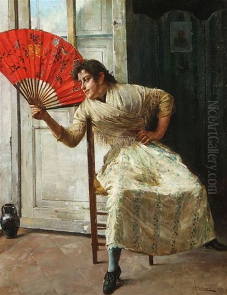 The Red Fan Oil Painting by Antonio Corrado Orilia