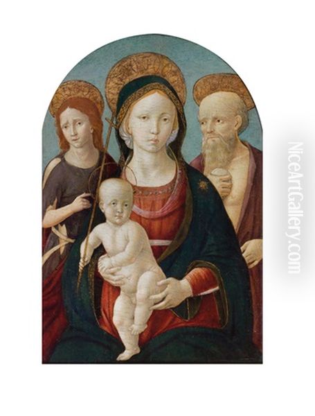 Madonna Mit Kind Und Zwei Heiligen Oil Painting by Pietro di Francesco degli Orioli