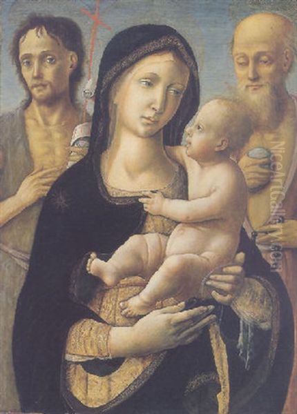 The Madonna And Child With Saints John The Baptist And Jerome Oil Painting by Pietro di Francesco degli Orioli