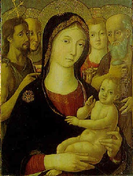 The Madonna And Child With Saints John The Baptist, Bernardino, Mary Magdalen, And Jerome Oil Painting by Pietro di Francesco degli Orioli