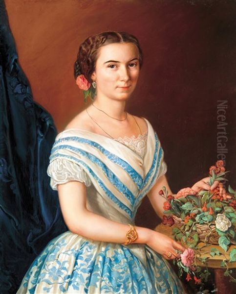 Portrait Of Mrs. Dobosy Lajos (kaszap Amalia) Oil Painting by Petrich Soma Orlai