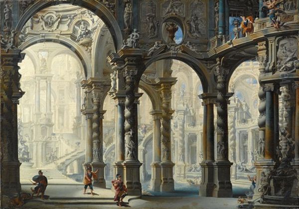 Atrium Und Treppe; Kaiserliche Thermen (pair) Oil Painting by Stefano Orlandi