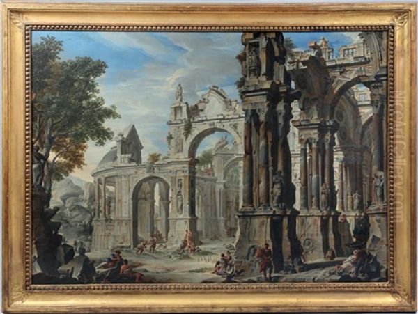 Paysage De Ruines Antiques Anime De Personnages Oil Painting by Stefano Orlandi