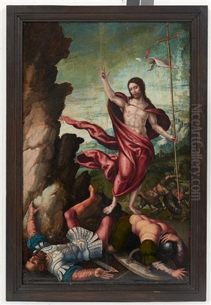 Recto: La Resurrection Du Christ Verso: Trois Tetes De Saints Avec Les Symboles Oil Painting by Bernaert (Barend) van Orley