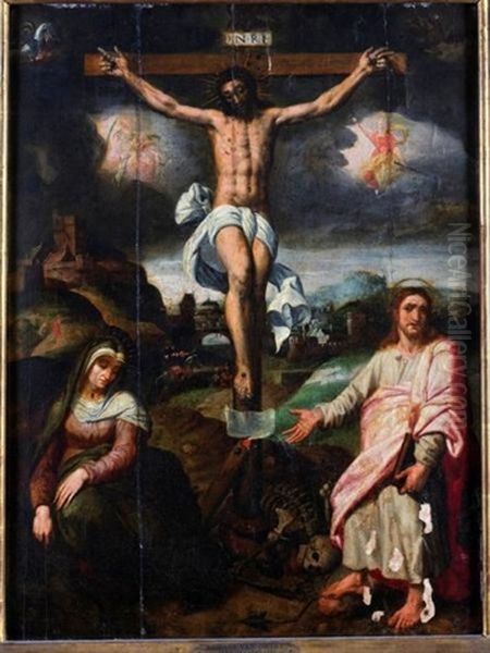 Le Christ En Croix Entoure De La Sainte Vierge Et De Saint Jean Oil Painting by Bernaert (Barend) van Orley