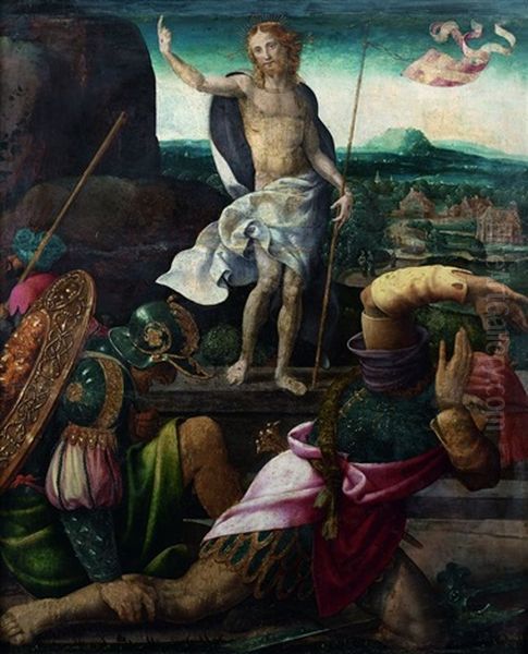 La Resurrection Du Christ, Vierge De L'annonciation (recto-verso) Oil Painting by Bernaert (Barend) van Orley