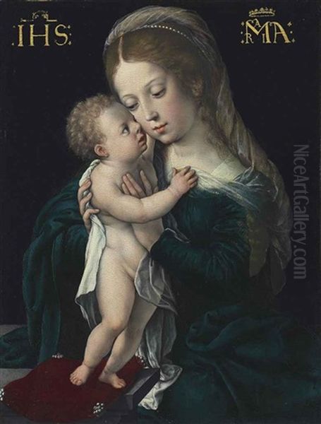 The Virgin With The Christ Child Standing On A Pillow Oil Painting by Bernaert (Barend) van Orley