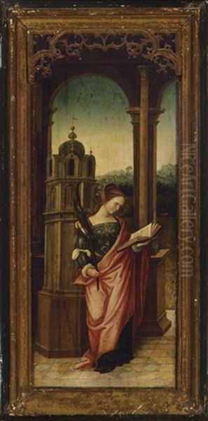 Saint Barbara (+ Saint Gudule; Pair) Oil Painting by Bernaert (Barend) van Orley