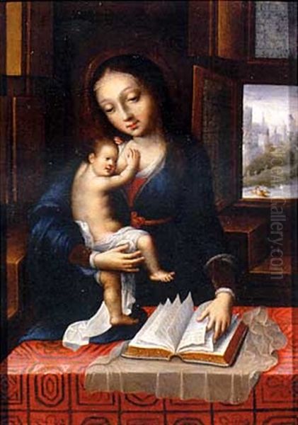 The Virgin And Child In An Interior Oil Painting by Bernaert (Barend) van Orley