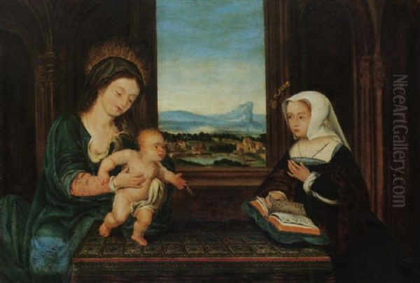 The Virgin And Child With Margaret Of Austria Oil Painting by Bernaert (Barend) van Orley