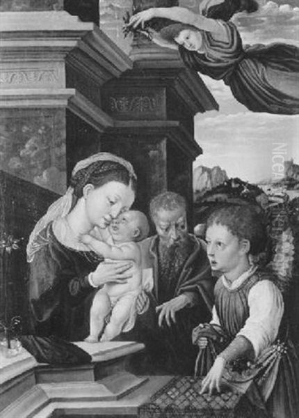 Die Heilige Familie Mit Engeln Oil Painting by Bernaert (Barend) van Orley