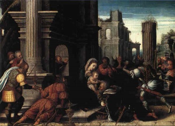 The Adoration Of The Magi Oil Painting by Bernaert (Barend) van Orley