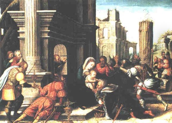 The Adoration Of The Magi Oil Painting by Bernaert (Barend) van Orley