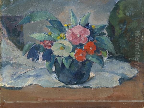 Sommerblumen In Blauer Vase Oil Painting by Emil Orlik