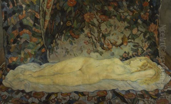 Nude In Repose Oil Painting by Emil Orlik